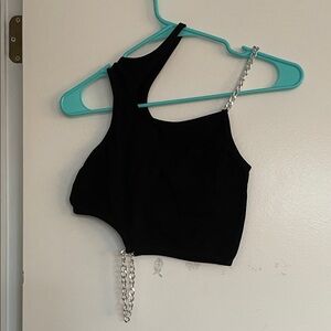 Black Asymmetrical Chain Strap Top